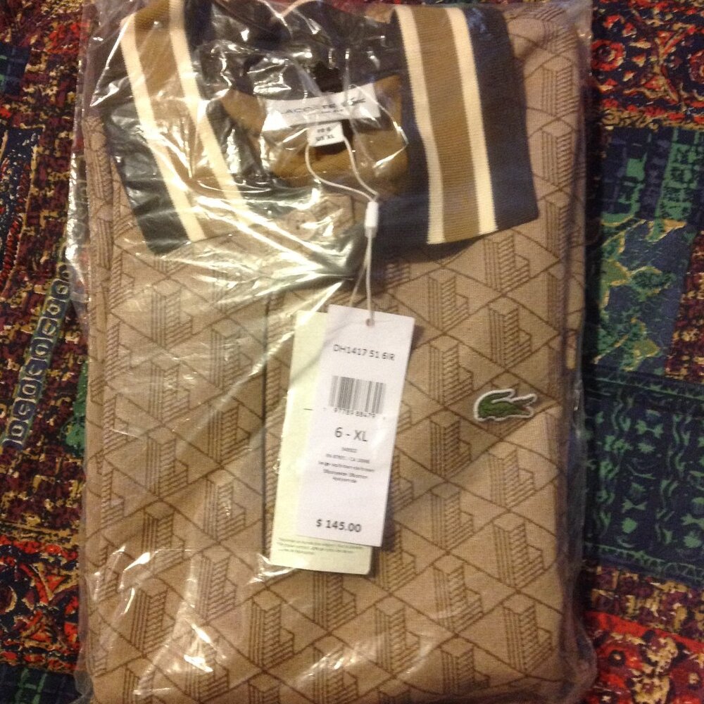 Lacoste Men's X- Large Brown Monogram Jacquard Polo Shirt - New with Tags